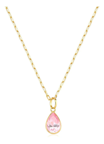 Colar De Ouro 18k Elos Longos Com Ponto De Luz Gota E 45cm Cor Rosa