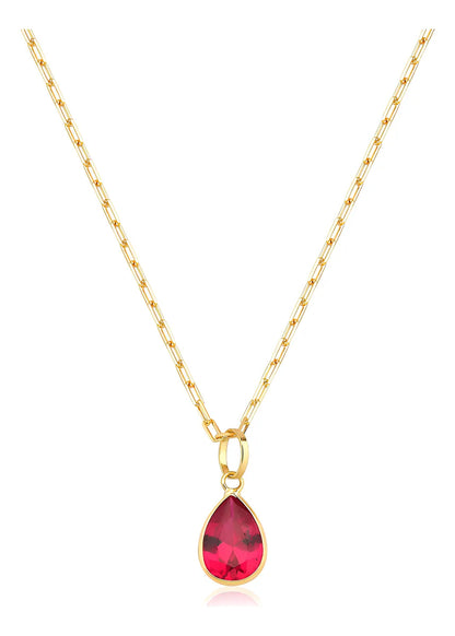 Colar De Ouro 18k Elos Longos Com Ponto De Luz Gota E 45cm Cor Rubi