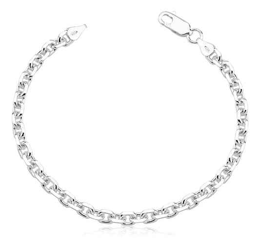 Pulseira Masculina De Prata 925 Elo Cadeado 5mm Comprimento 22 cm Diâmetro 22 cm