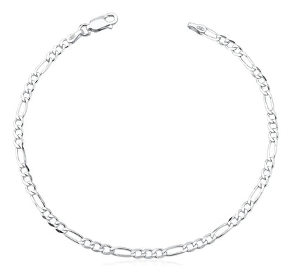 Pulseira Masculina De Prata 925 Italiana Fígaro 3x1 - 3mm - 21 Cm