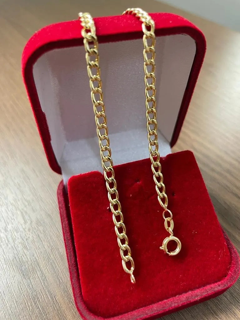 Pulseira Ouro 18k Masculina Grumet Oca Grossa 4mm 2,9 Gramas Comprimento 21 cm